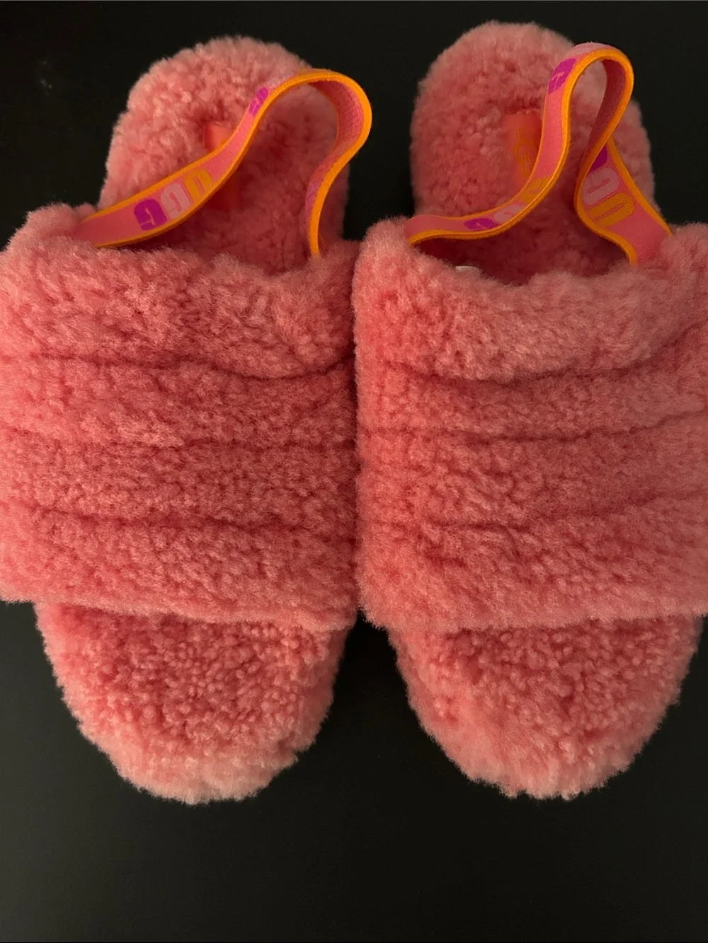UGG Kids Coral Coral Plush Slide Sandals with Branded Elastic Heel